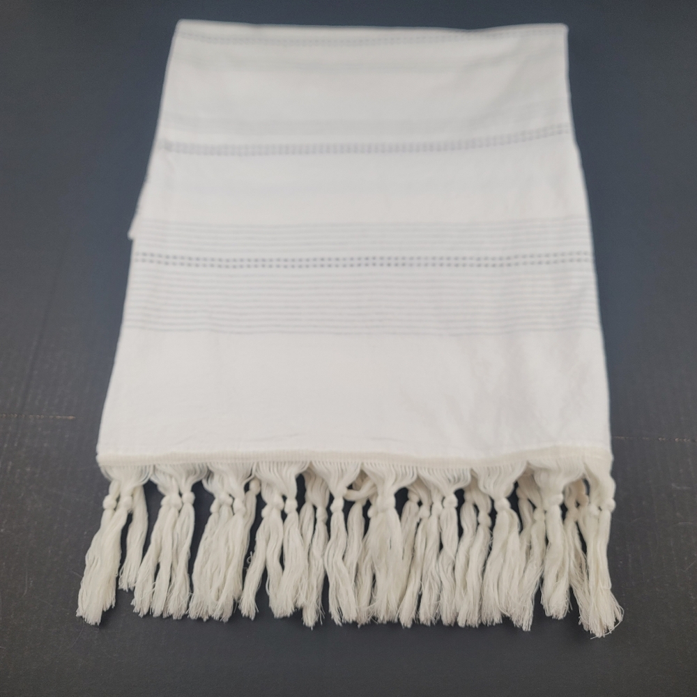 Hearth & Hand Magnolia Shower Curtain Ivory Gray Stripes Tassels Shabby Chic